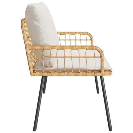 Banc de jardin 2 places avec coussins crème en résine tressée naturelle
