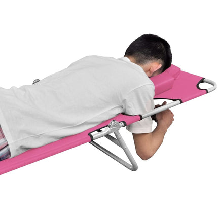 Transat pliant rose avec coussin de tête et dossier réglable