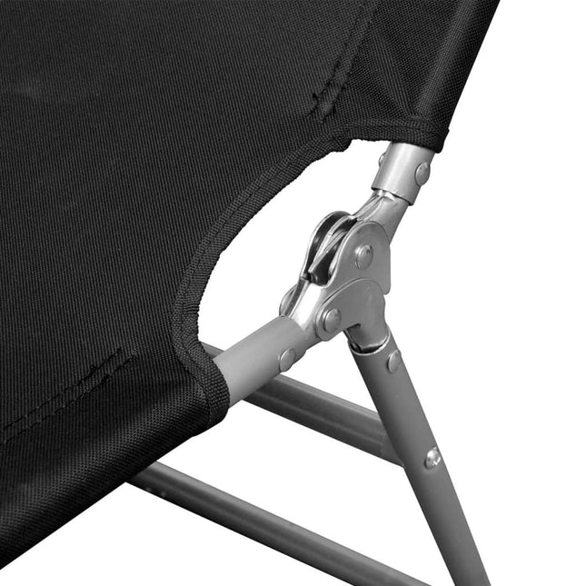 Transat pliant noir avec coussin de tête et dossier réglable