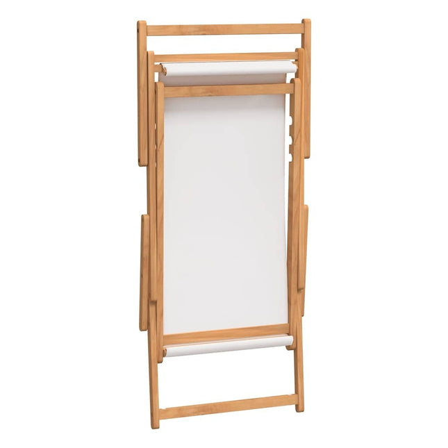Chaise de plage pliable teck massif crème