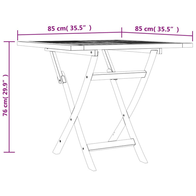 Table de jardin 85 cm et 4 chaises de jardin pliantes en teck massif