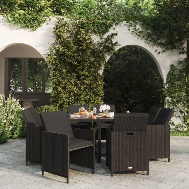 Table et fauteuils de jardin 8 places en résine tressée noire