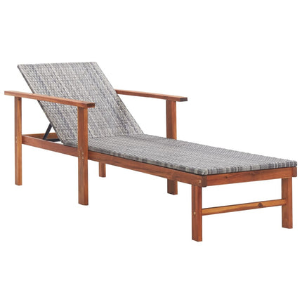 Bain de soleil avec coussin en résine tressée gris et bois d'acacia