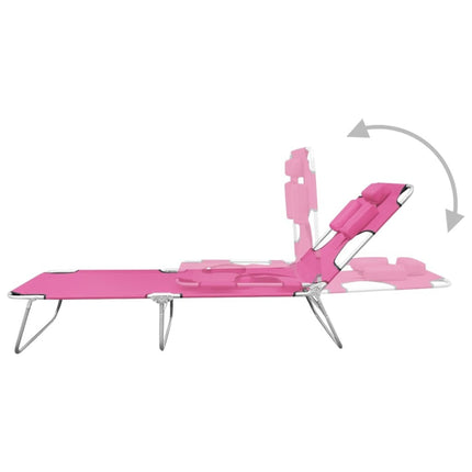 Transat pliant rose avec coussin de tête et dossier réglable
