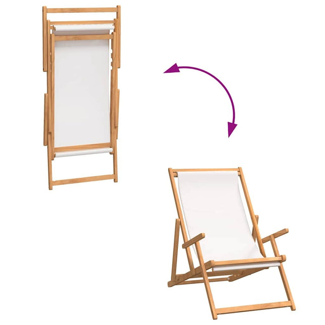 Chaise de plage pliable teck massif crème