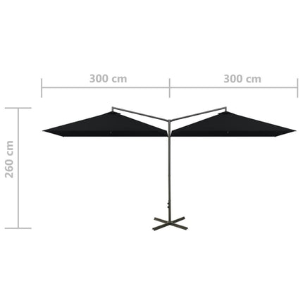 Parasol de jardin double avec mât en acier noir 600 x 300 cm