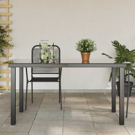 Table repas extérieure en aluminium noir et verre 150 x 90 cm
