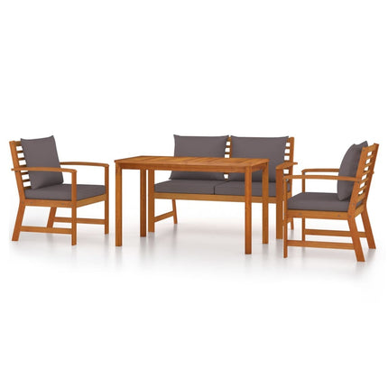 Salon de jardin avec banc et 2 fauteuils en bois d'acacia avec coussins