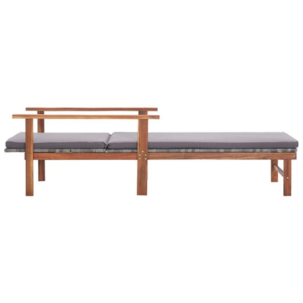 Bain de soleil avec coussin en résine tressée gris et bois d'acacia