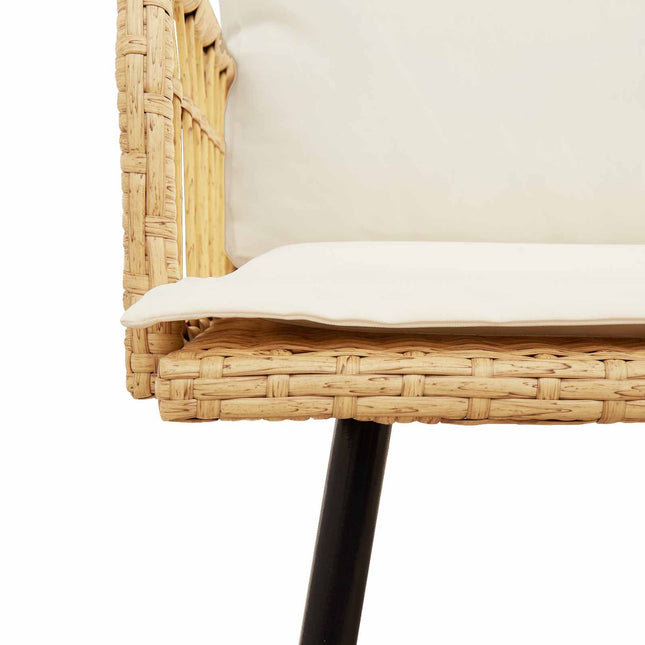 Banc de jardin 2 places avec coussins crème en résine tressée naturelle