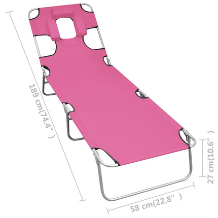 Transat pliant rose avec coussin de tête et dossier réglable