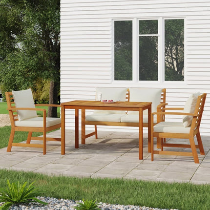Salon de jardin en acacia massif avec coussins crème
