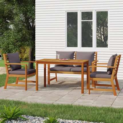 Salon de jardin avec banc et 2 fauteuils en bois d'acacia avec coussins