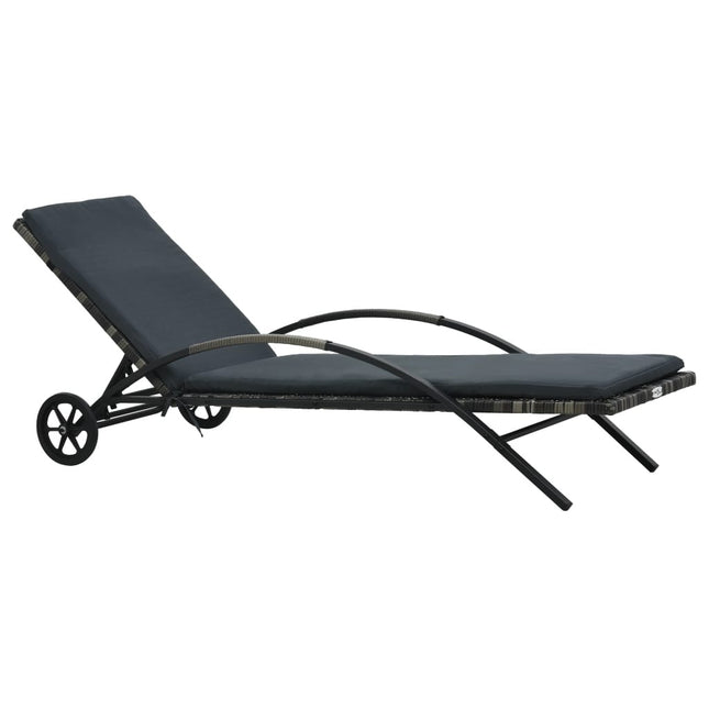 Bain de soleil avec coussin et roulettes en résine tressée anthracite