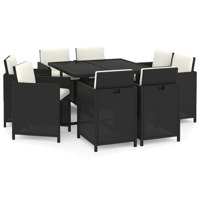 Table et fauteuils de jardin 8 places en résine tressée noire