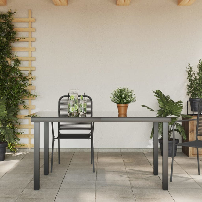Table repas extérieure en aluminium noir et verre 150 x 90 cm