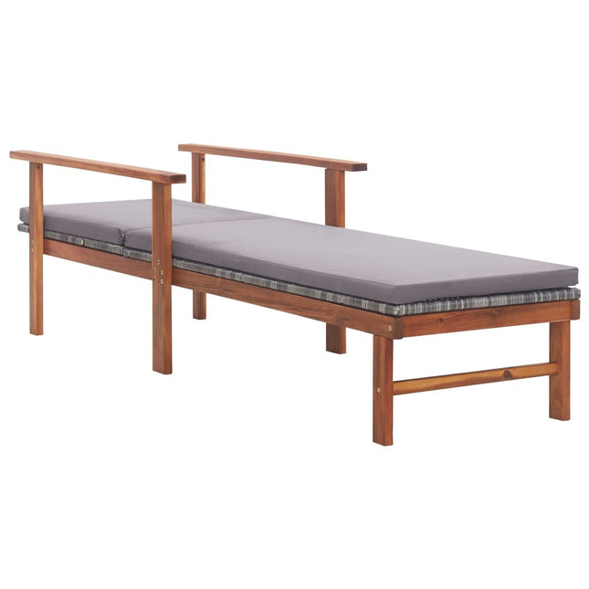 Bain de soleil avec coussin en résine tressée gris et bois d'acacia
