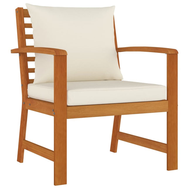 Table de jardin en bois d'acacia avec 4 chaises, 4 tabourets et coussins crème