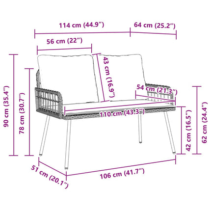 Banc de jardin 2 places avec coussins crème en résine tressée anthracite