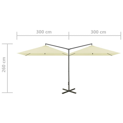 Parasol de jardin double avec mât en acier sable 600 x 300 cm