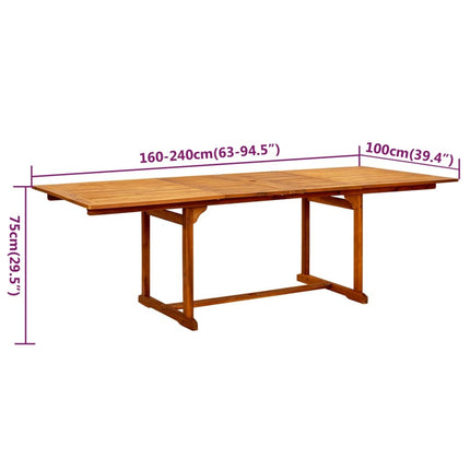 Table extensible 160 à 240 cm et 8 chaises avec accoudoirs multipositions en bois d'acacia massif
