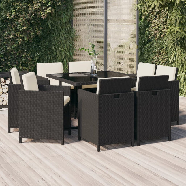 Table et fauteuils de jardin 8 places en résine tressée noire