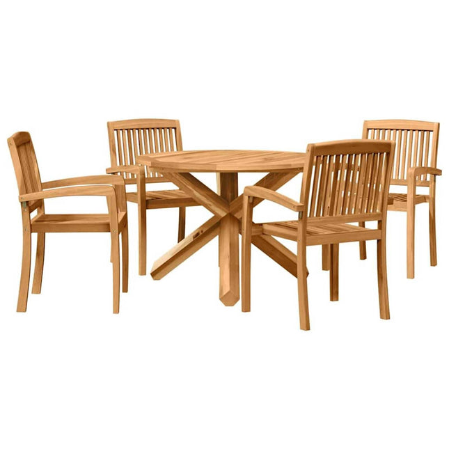 Table ronde et 4 chaises de jardin en bois d'acacia massif