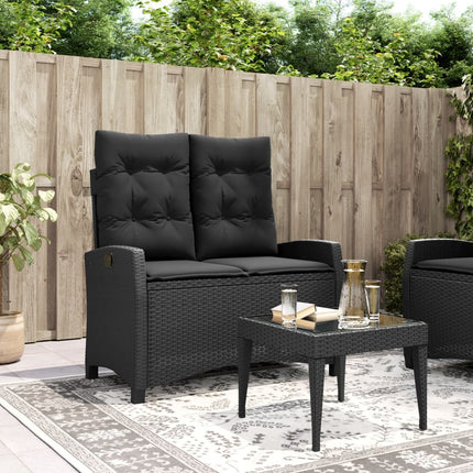 Banc inclinable de jardin avec coussins noirs résine tressée