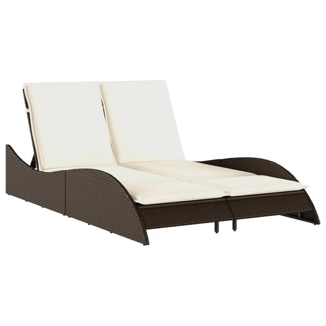 Bain de soleil double en résine tressée marron avec coussins crème