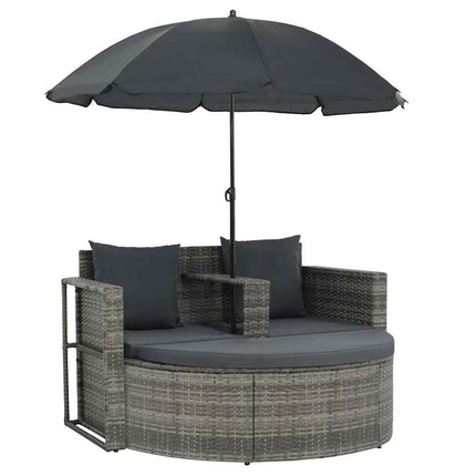 Canapé de jardin 2 places avec parasol résine tressée grise