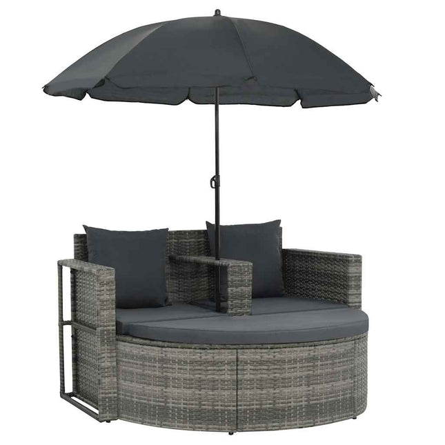 Canapé de jardin 2 places avec parasol résine tressée grise