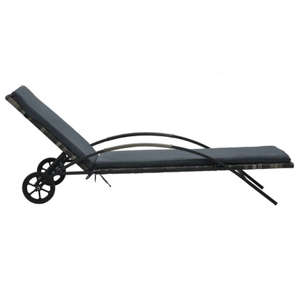 Bain de soleil avec coussin et roulettes en résine tressée anthracite