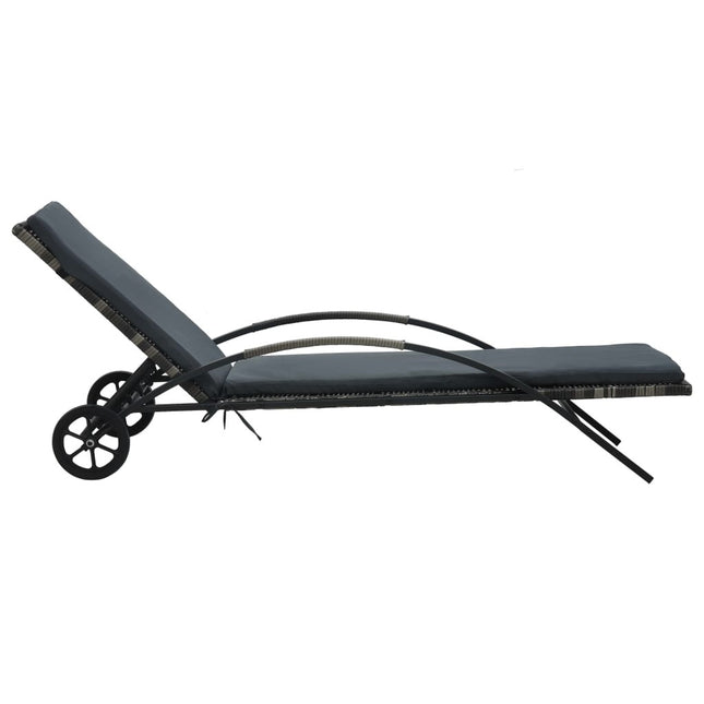 Bain de soleil avec coussin et roulettes en résine tressée anthracite