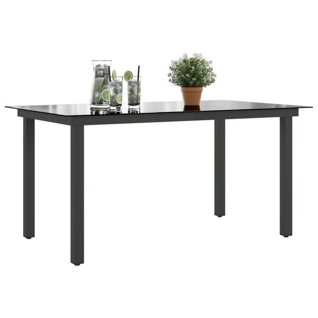 Table repas extérieure en aluminium noir et verre 150 x 90 cm