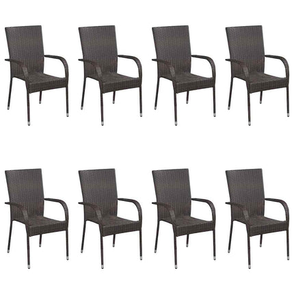 Table et 8 chaises de jardin en résine tressée marron et acacia massif