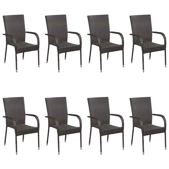 Table et 8 chaises de jardin en résine tressée marron et acacia massif