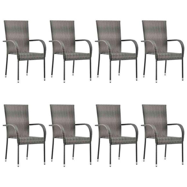 Table et 8 chaises de jardin en résine tressée grise et acacia massif