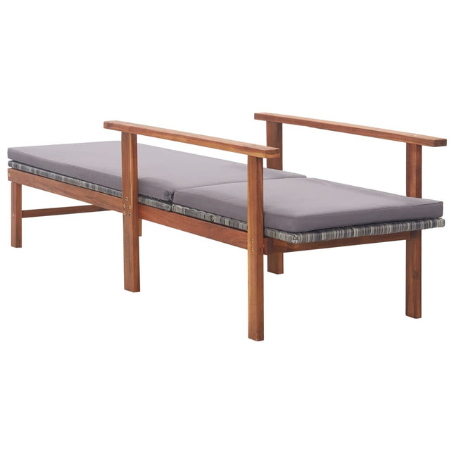 Bain de soleil avec coussin en résine tressée gris et bois d'acacia