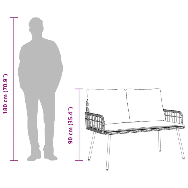 Banc de jardin 2 places avec coussins crème en résine tressée anthracite