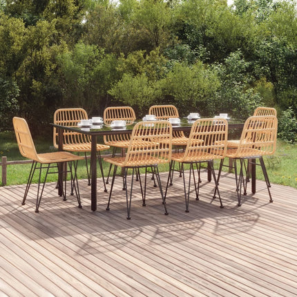 Table et chaises de jardin 8 places style rotin avec plateau en verre trempé