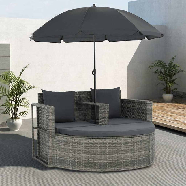 Canapé de jardin 2 places avec parasol résine tressée grise