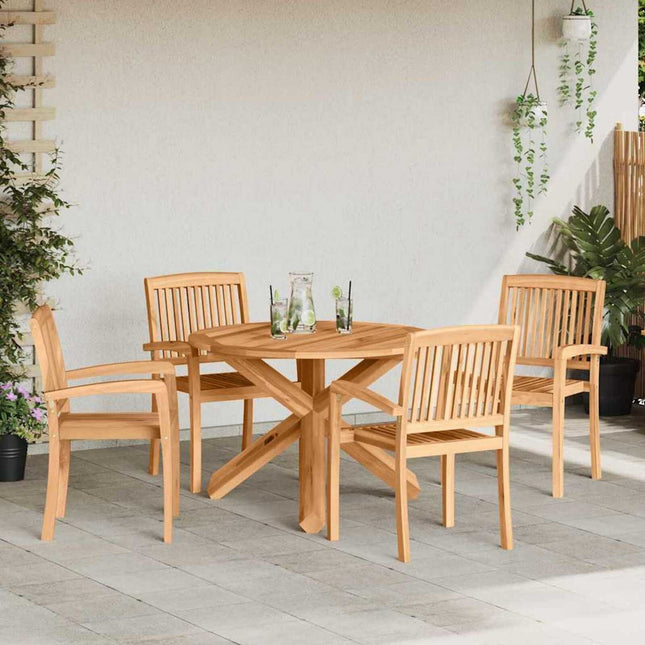Table ronde et 4 chaises de jardin en bois d'acacia massif
