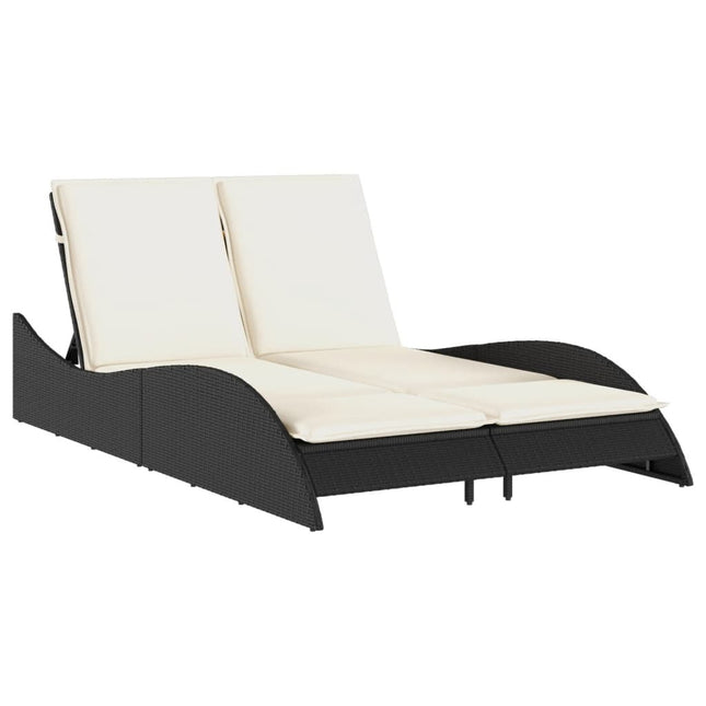 Bain de soleil double en résine tressée noire avec coussins crème