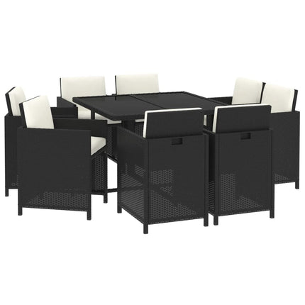 Table et fauteuils de jardin 8 places en résine tressée noire