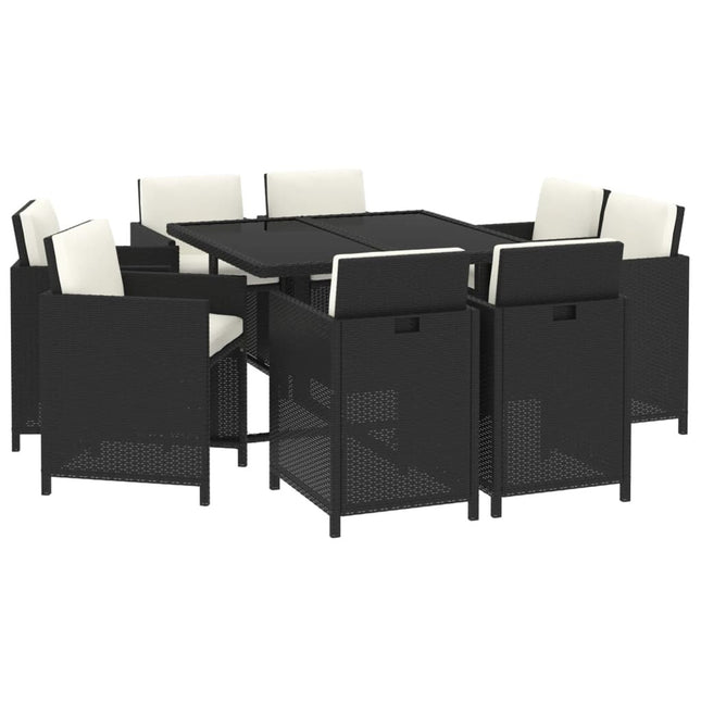 Table et fauteuils de jardin 8 places en résine tressée noire