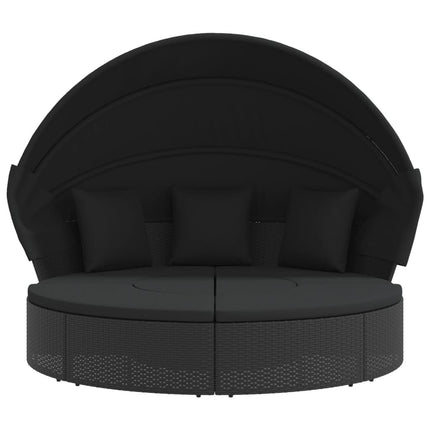Lit de repos d'extérieur rond avec auvent et coussins en résine tressée noire