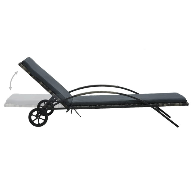 Bain de soleil avec coussin et roulettes en résine tressée anthracite