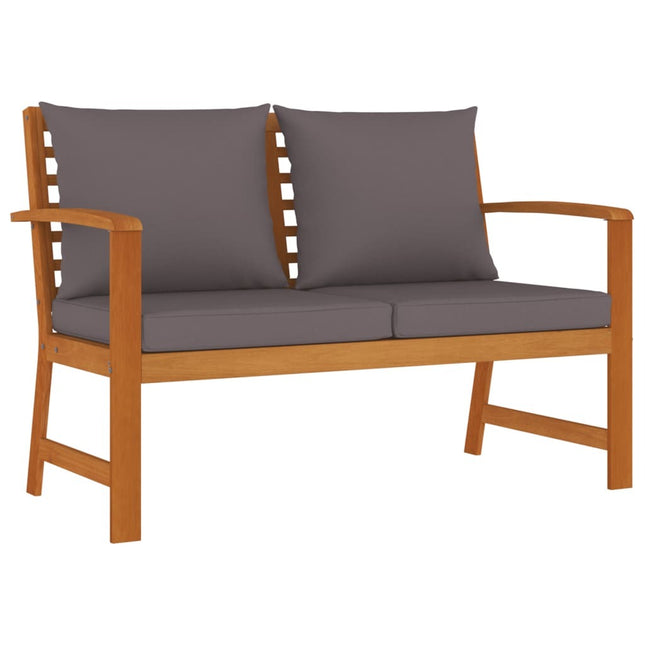 Salon de jardin avec banc et 2 fauteuils en bois d'acacia avec coussins
