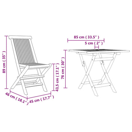 Table de jardin pliante 85 cm et 2 chaises pliantes en teck massif