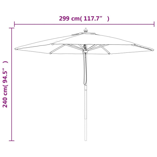 Parasol de jardin avec mât en bois noir 299 x 240 cm